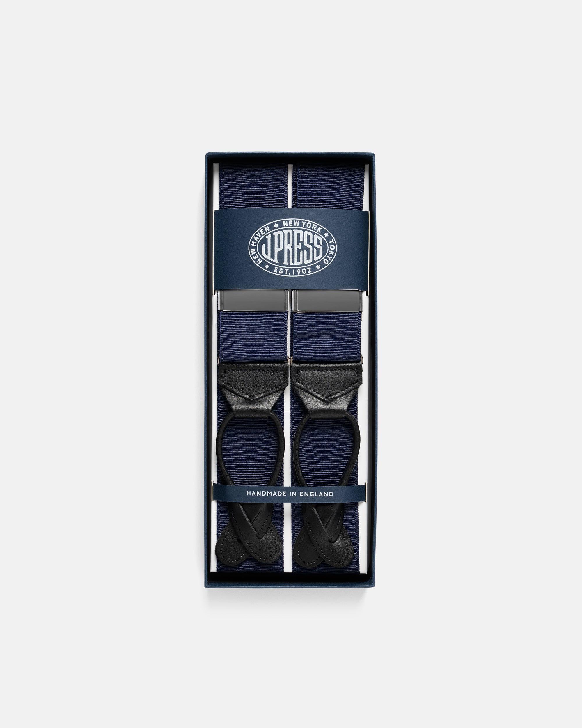 Made-in-England Navy Silk Moire Braces