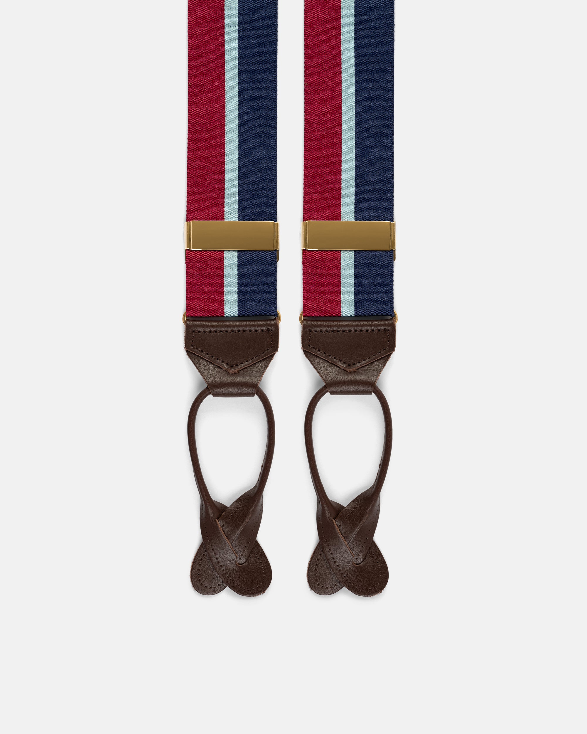 Made-in-England Red, Navy & Light Blue Striped Barathea Braces
