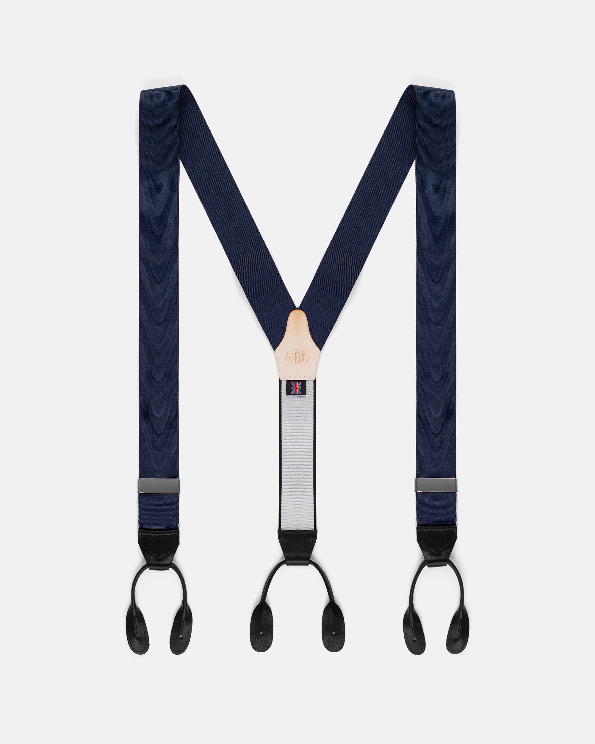 Made-in-England Navy Silk Moire Braces