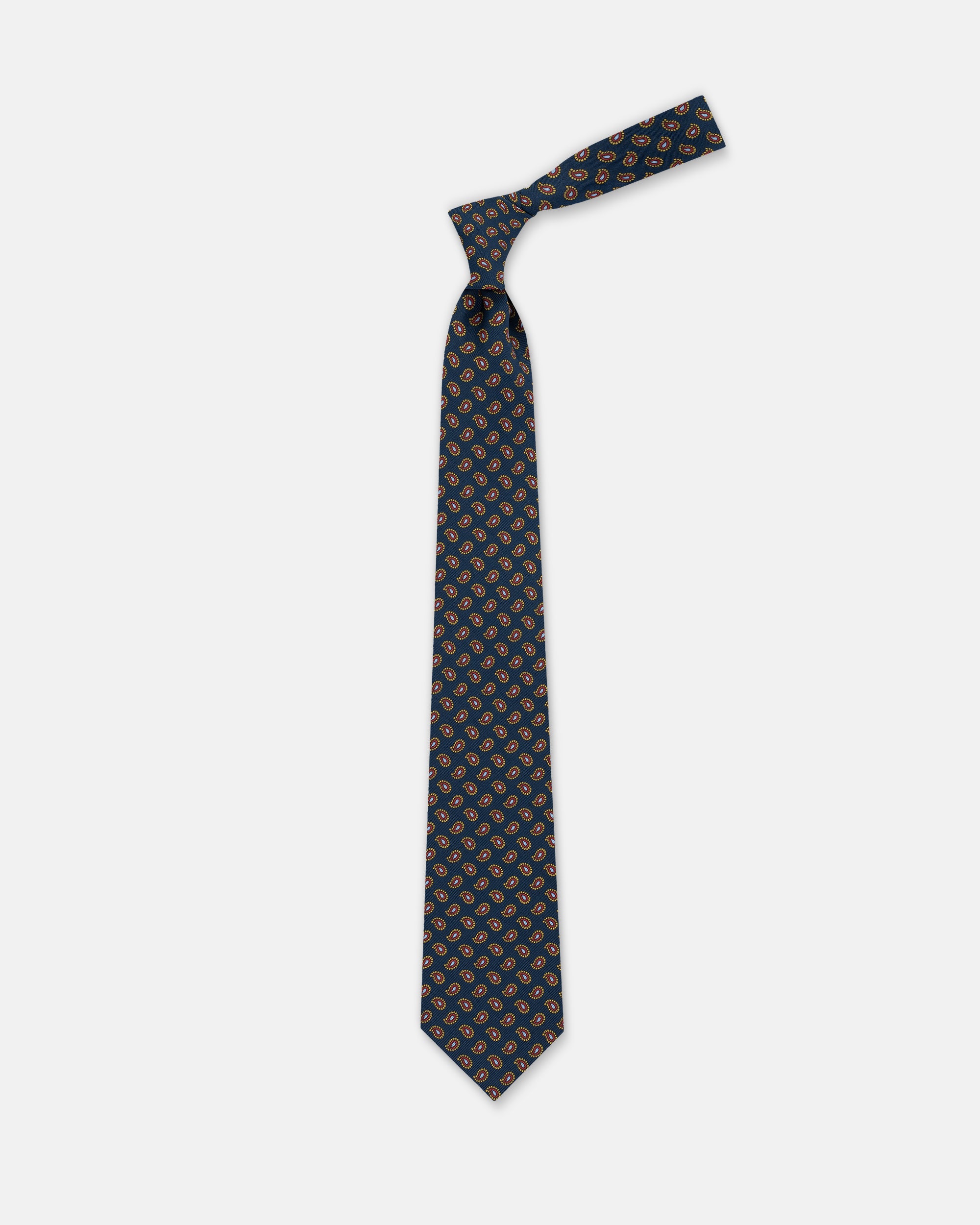 Made-in-England Navy Printed Pine Silk Tie
