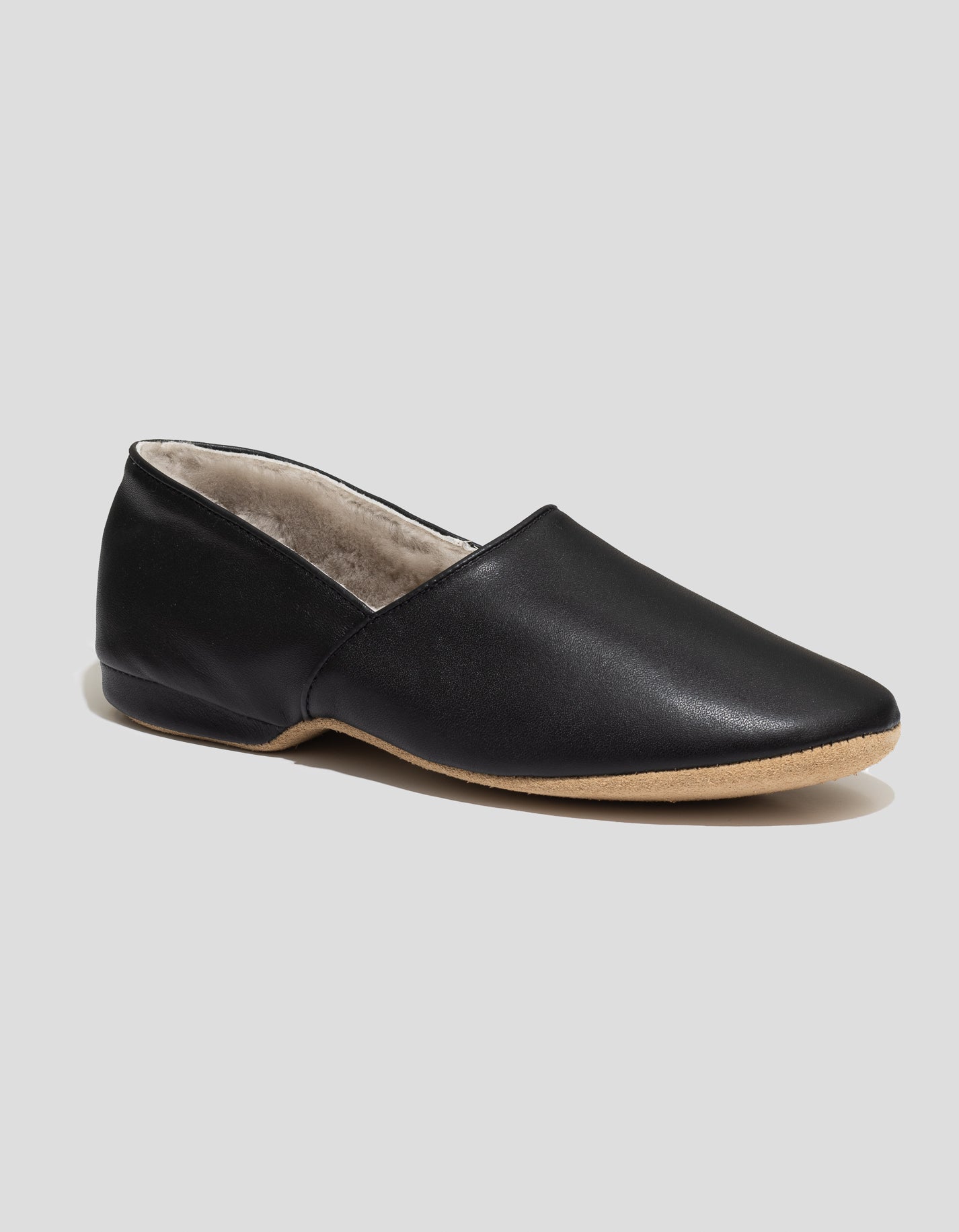 DRAPER LEATHER SLIPPER SHEEPSKIN LINED - BLACK