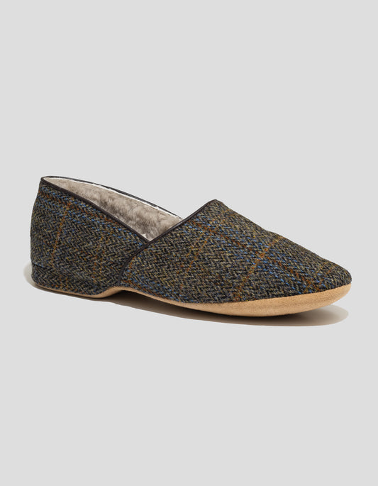 DRAPER HARRIS TWEED SLIPPER SHEEPSKIN LINED - EARTH