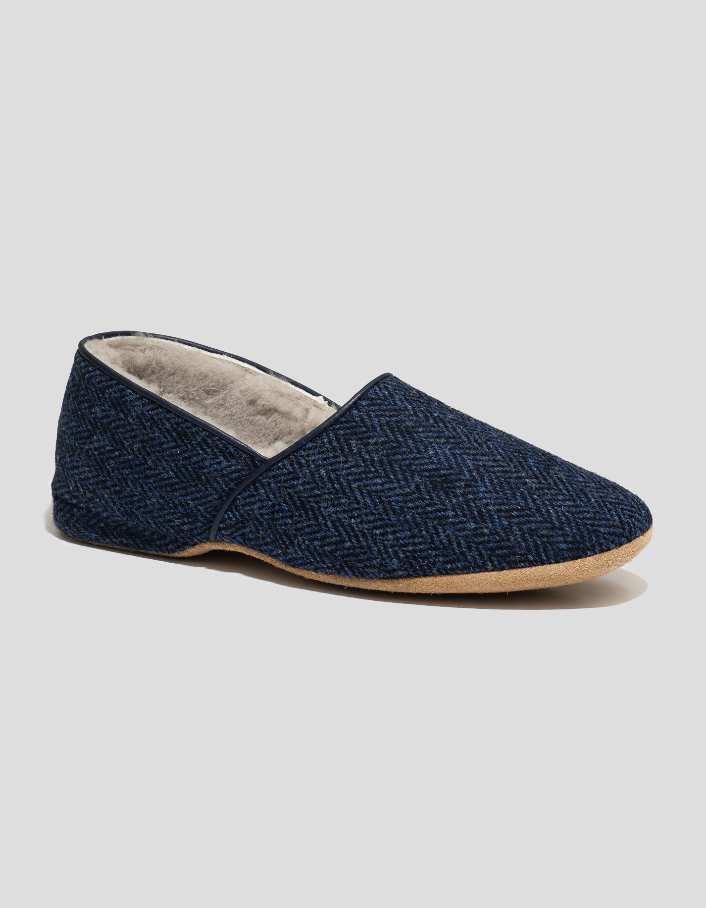 DRAPER HARRIS TWEED SLIPPER SHEEPSKIN LINED - NAVY