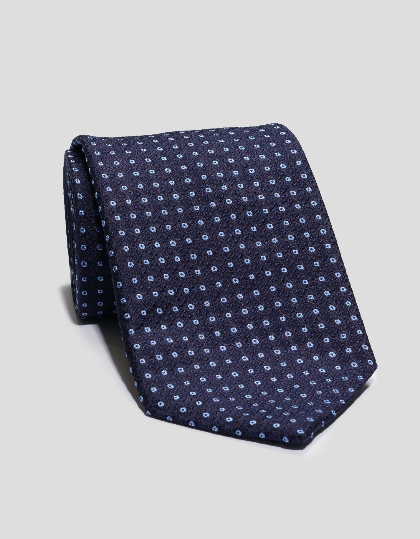 SILK JACQUARD FOULARD TIE - BLUE/NAVY