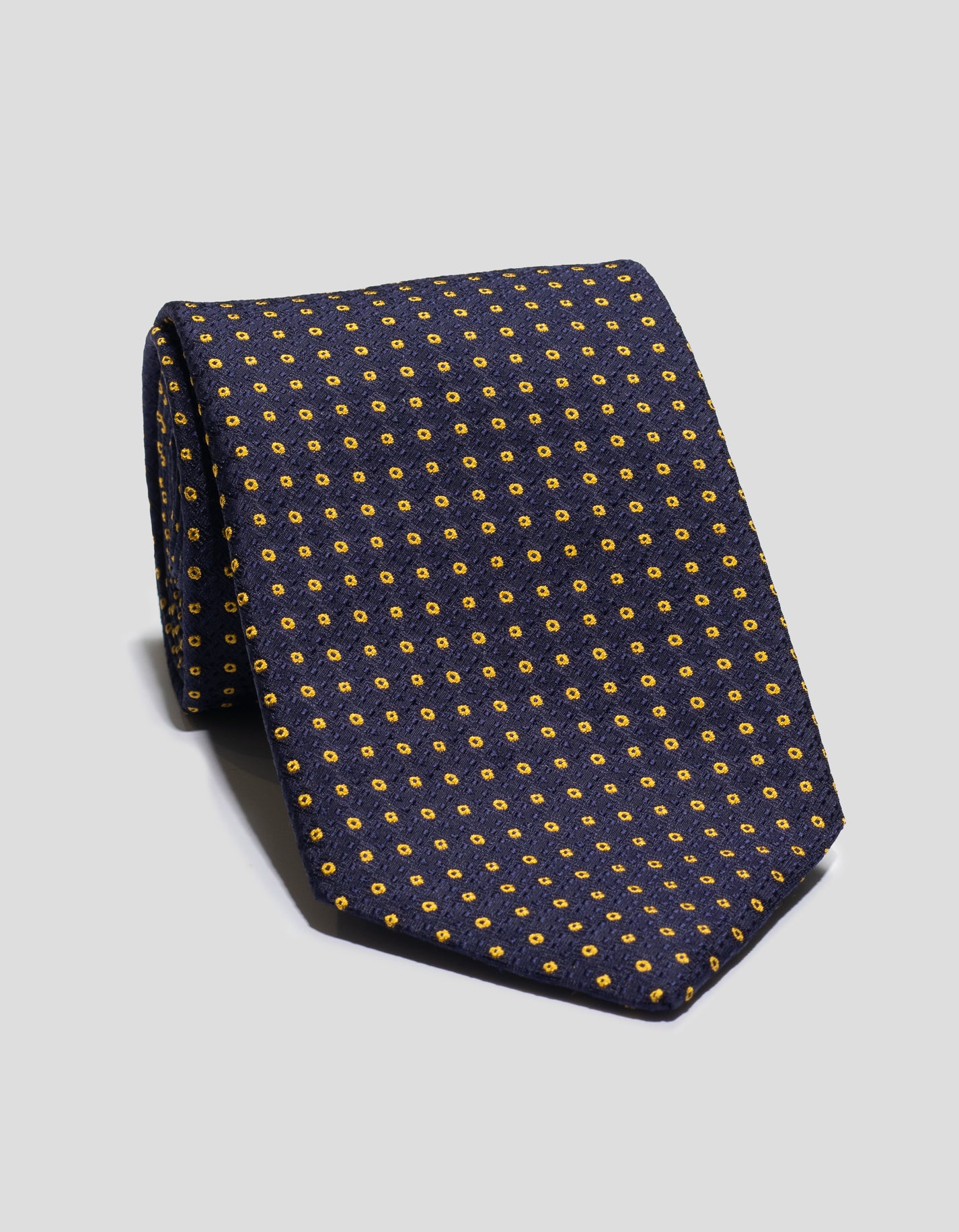 SILK JACQUARD FOULARD TIE - GOLD/NAVY