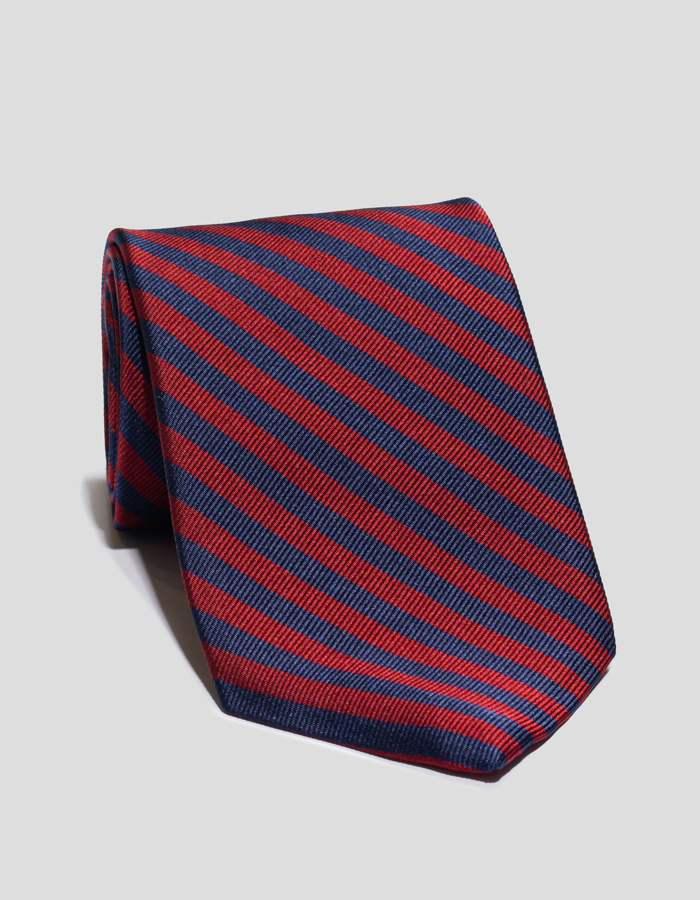 SILK REPP MINI EQUAL STRIPE TIE - NAVY/BURGUNDY