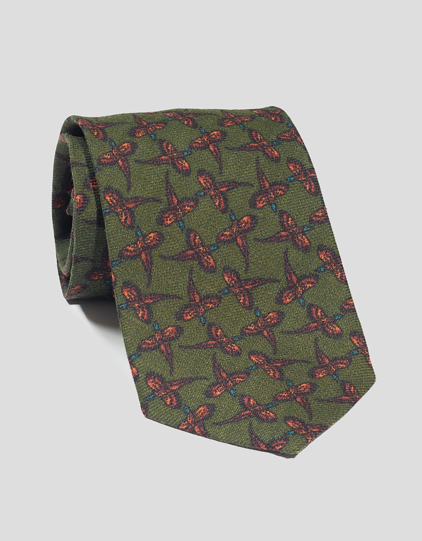 WOOL CHALLIS PHEASANT TIE - OLIVE