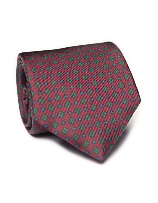 SMALL FOULARD AND SQUARE TIE - BURGUNDY