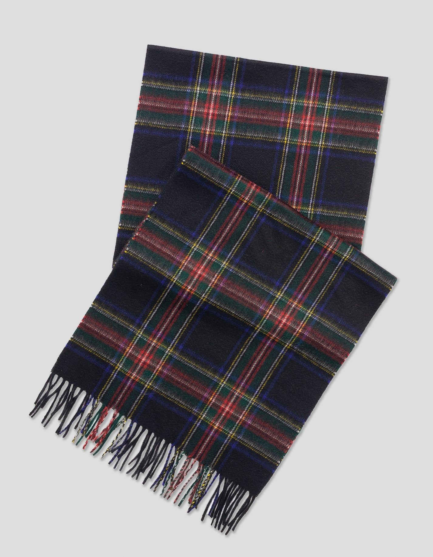 CASHMERE SCARF - NAVY/GREEN TARTAN