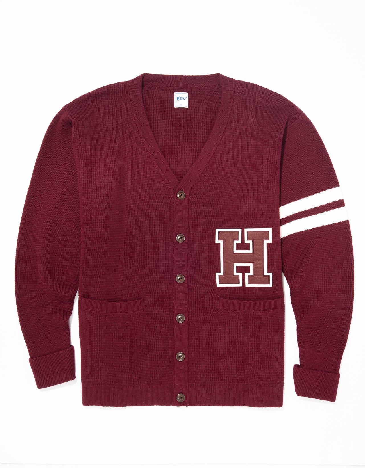 Harvard Varsity Cotton Cardigan Burgundy J.PRESS Pennant Label