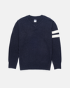 Navy Wool Sleeve Stripe V-Neck Sweater - Trim Fit