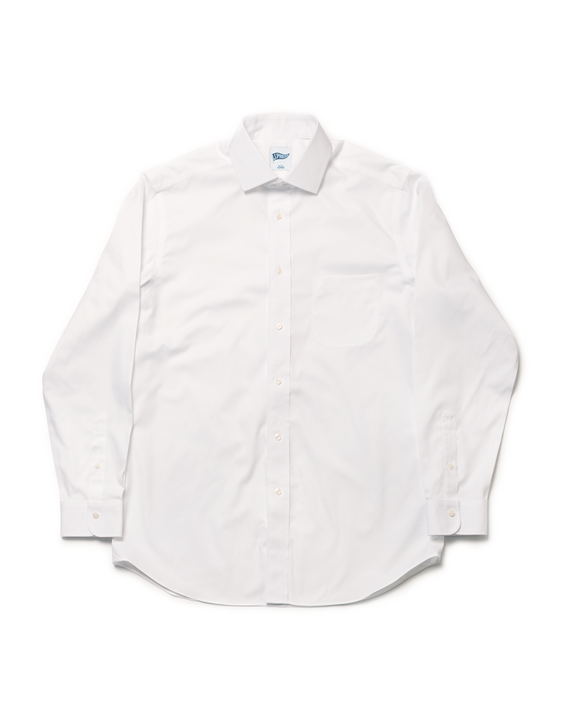 WHITE PINPOINT SPREAD COLLAR SHIRT - TRIM FIT