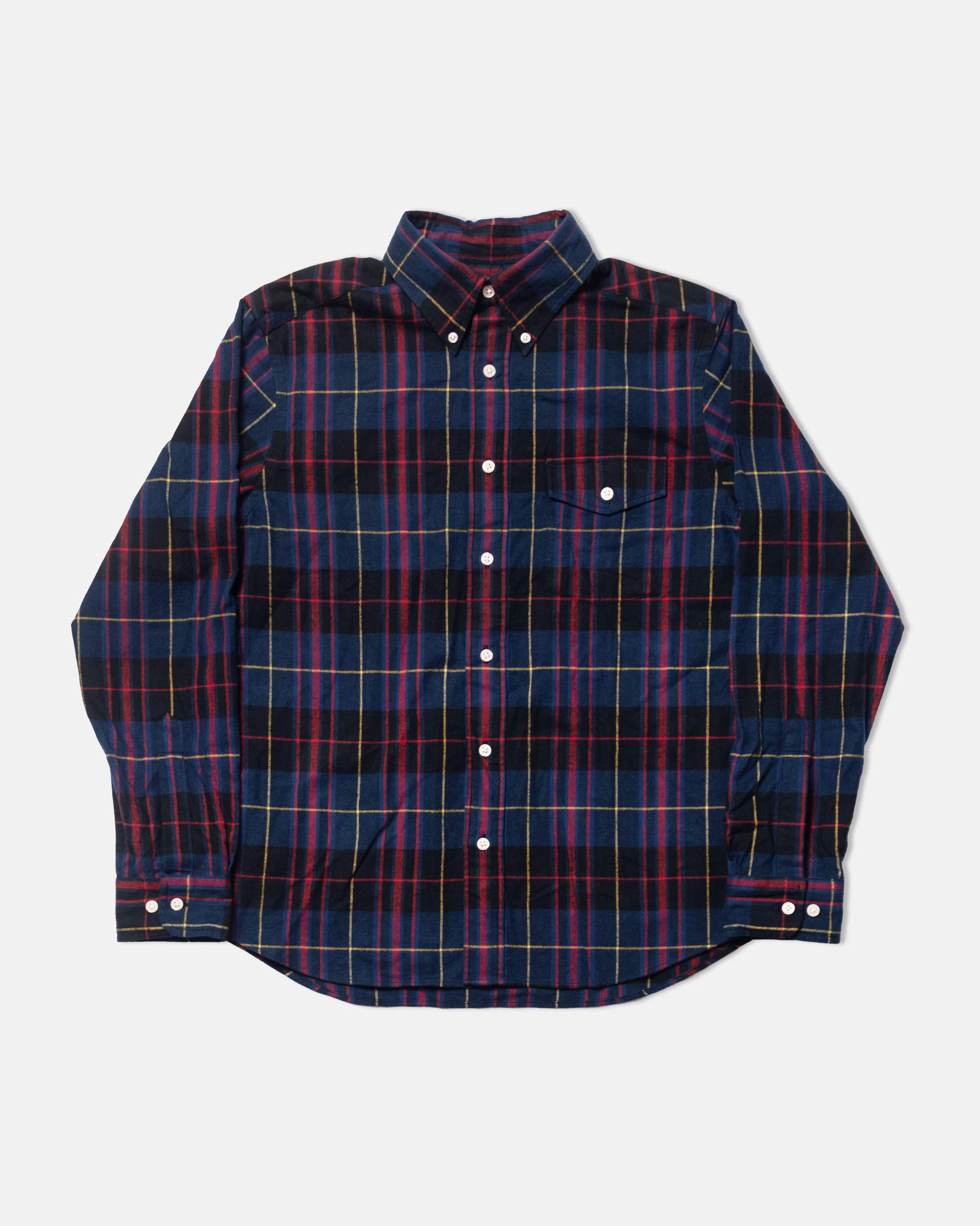 Navy Plaid Cotton Flannel Sport Shirt - Trim Fit