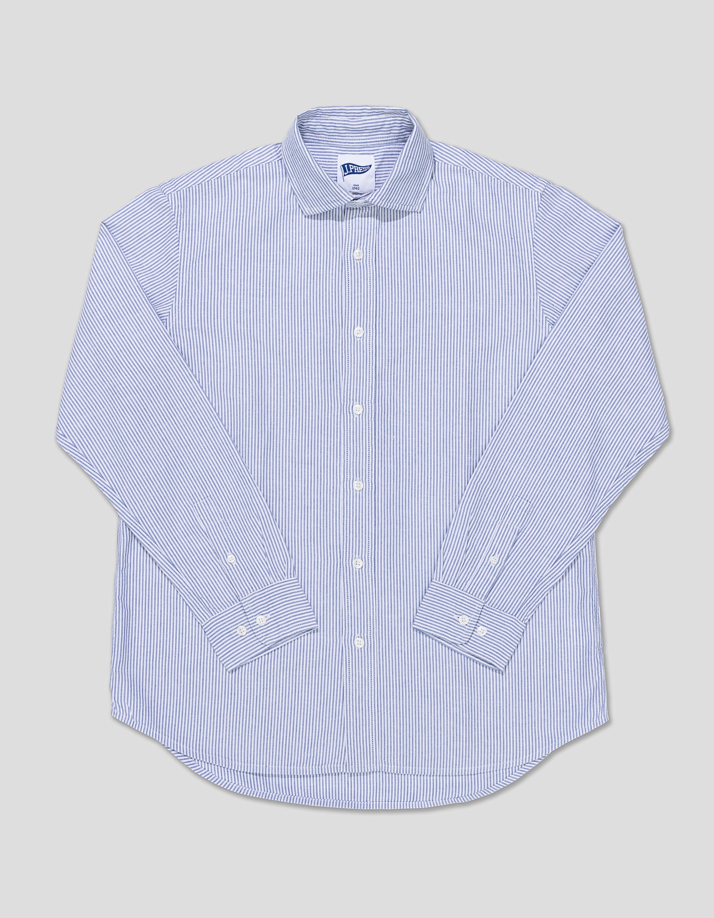 SPREAD COLLAR TRIM FIT OXFORD SHIRT - BLUE STRIPE