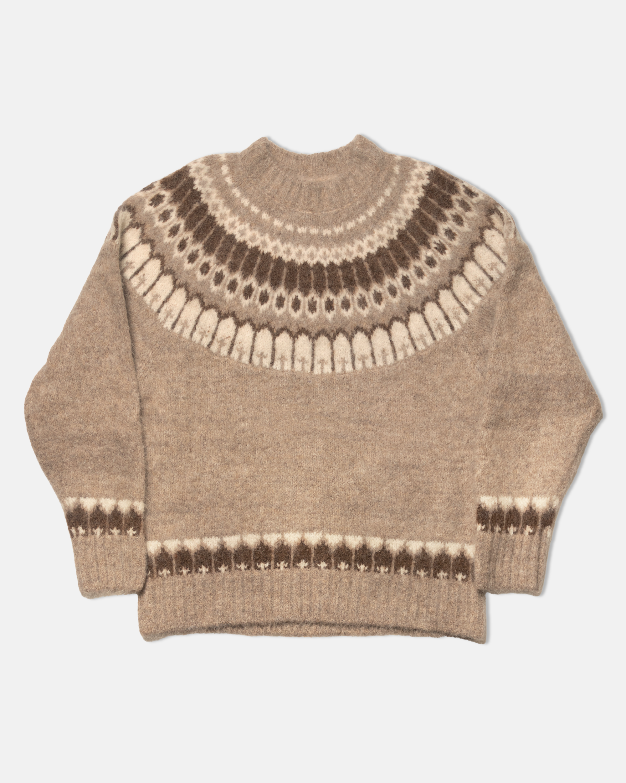 Tan Fairisle Yoke Alpaca Sweater - Trim Fit