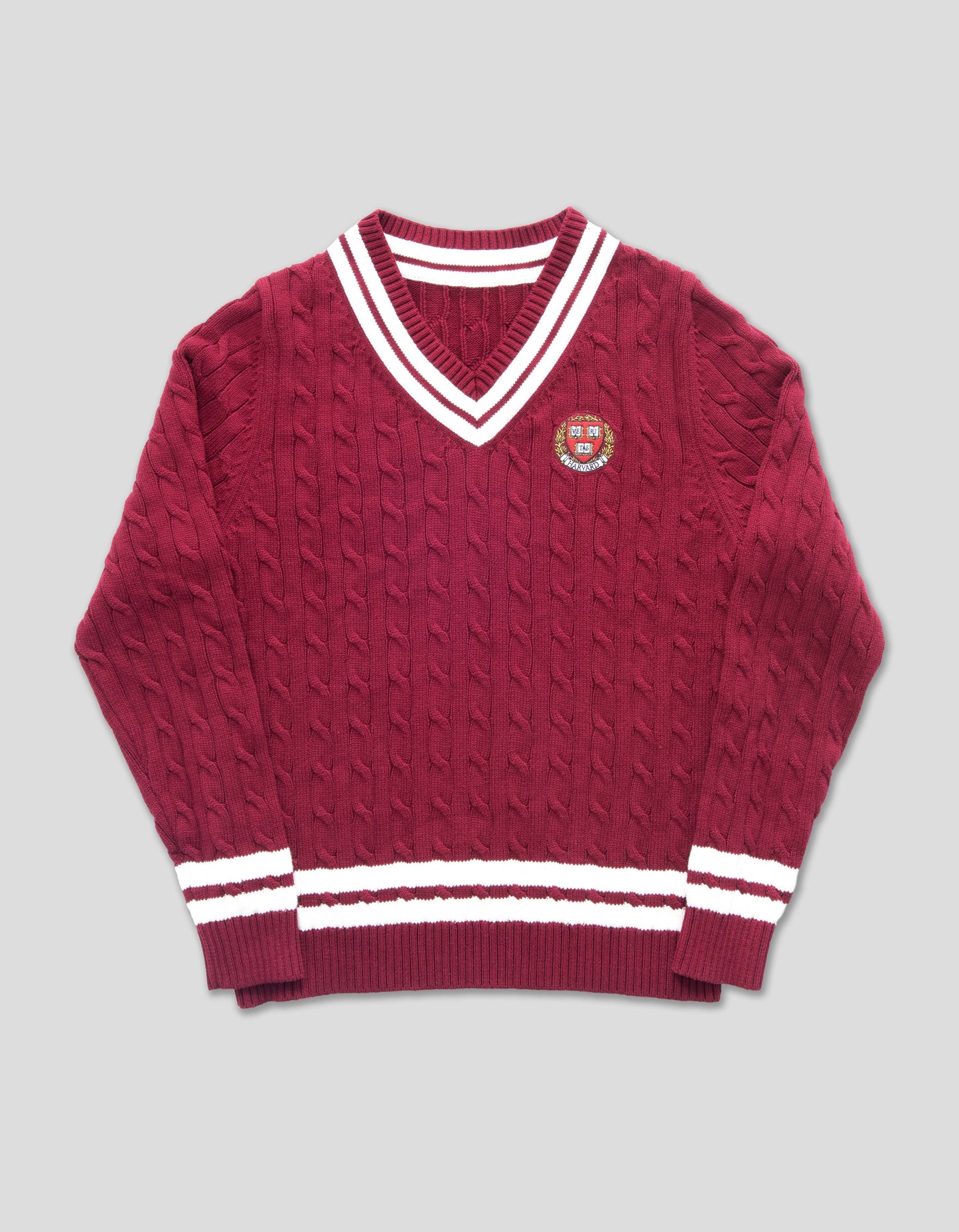 V Neck Cricket Sweater - Burgundy/White | J.PRESS - Pennant Label – J ...