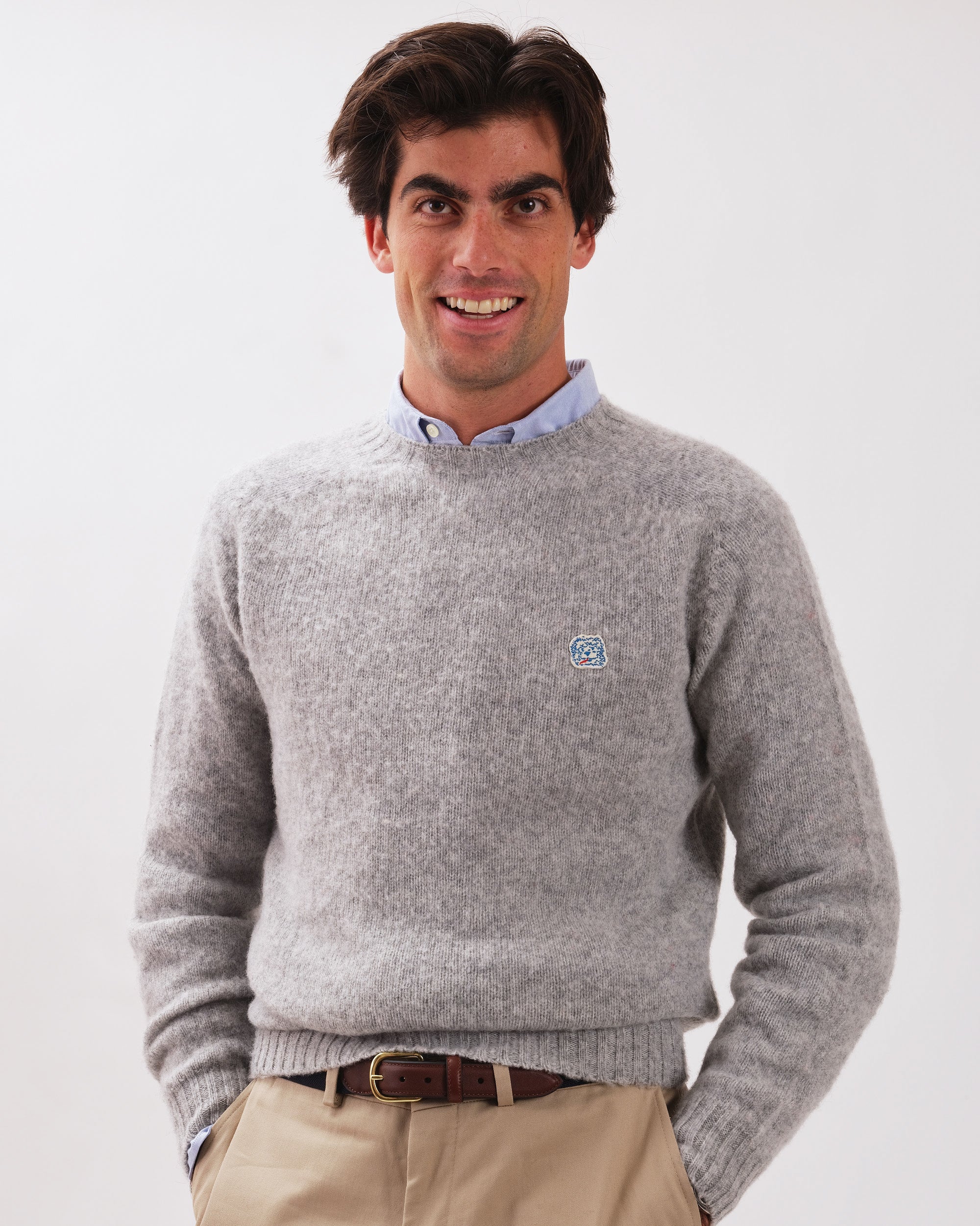 Made-in-Scotland Light Grey Shaggy Dog Icon Sweater  - Trim Fit