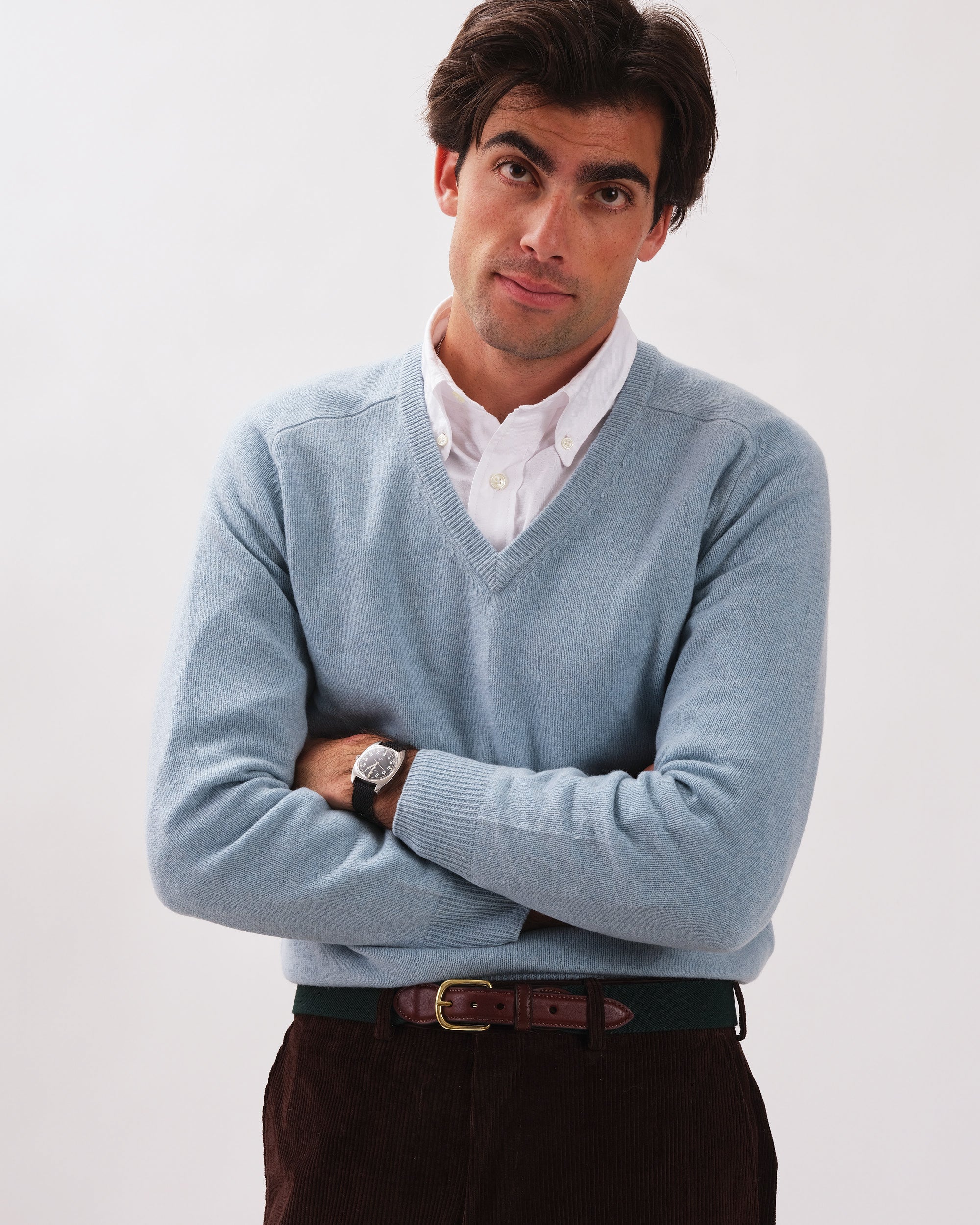 Light Blue Lambswool V-neck Sweater