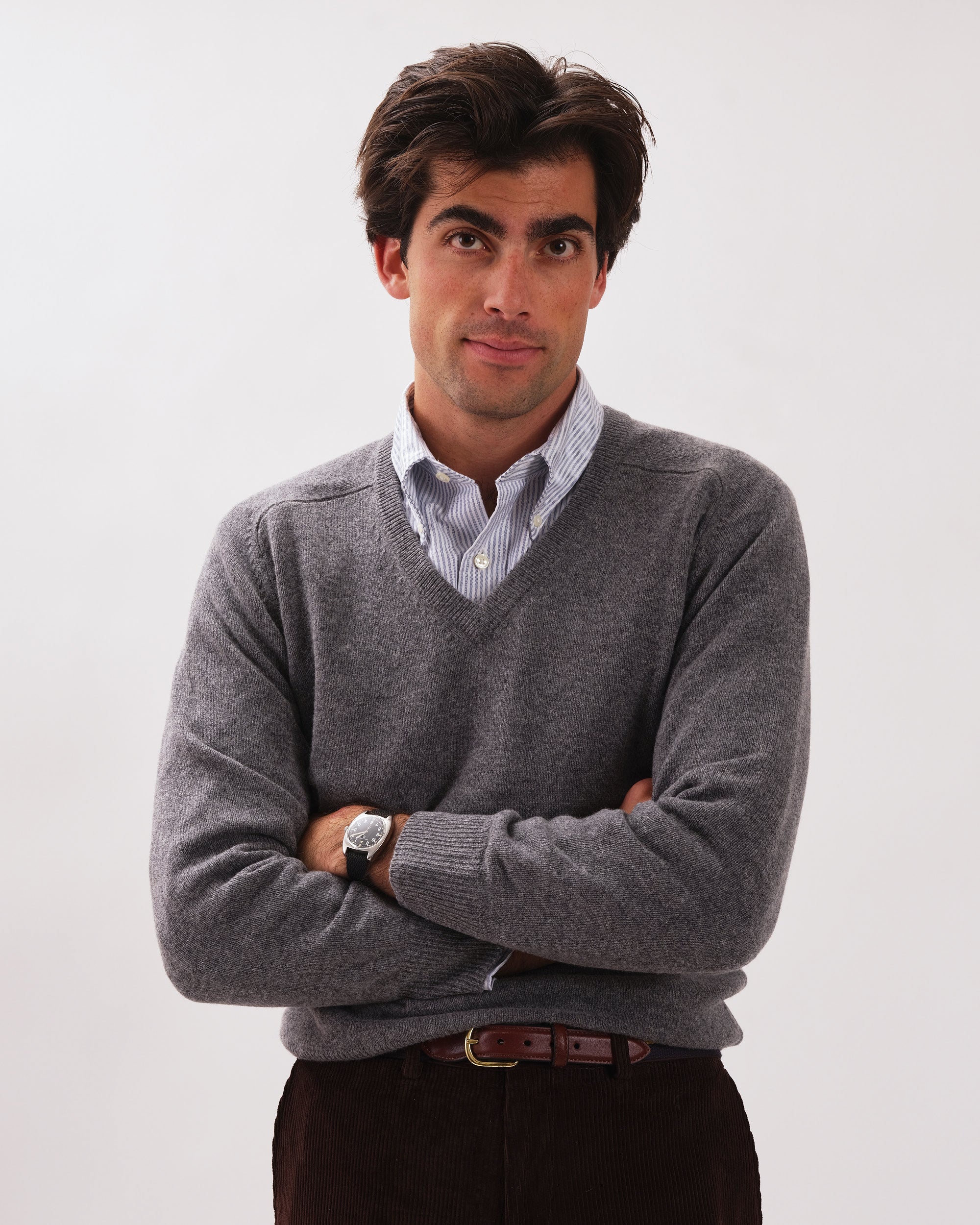 Lambswool V Neck Sweater - Grey Mix