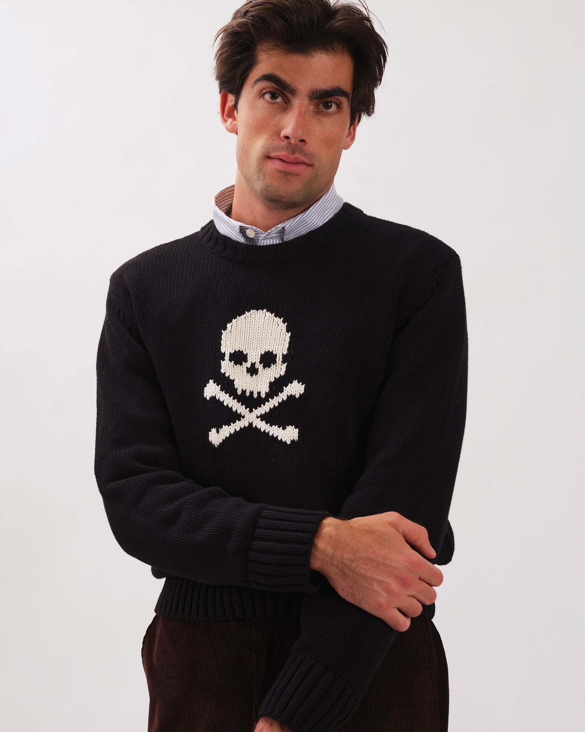 Skull & Bones Intarsia Knit Cotton Sweater