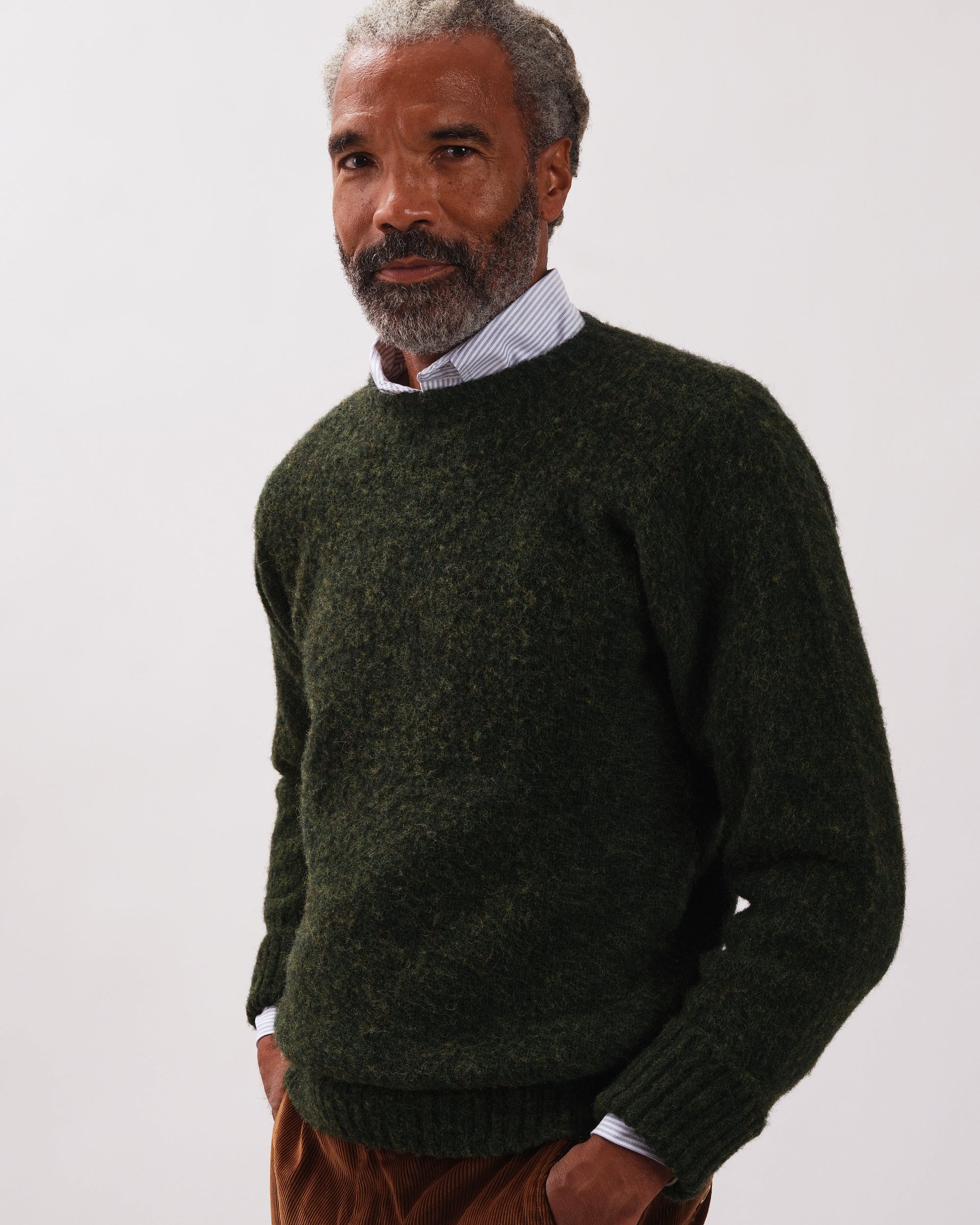 Made-in-Scotland Dark Green Marl Shaggy Dog Sweater - Classic Fit
