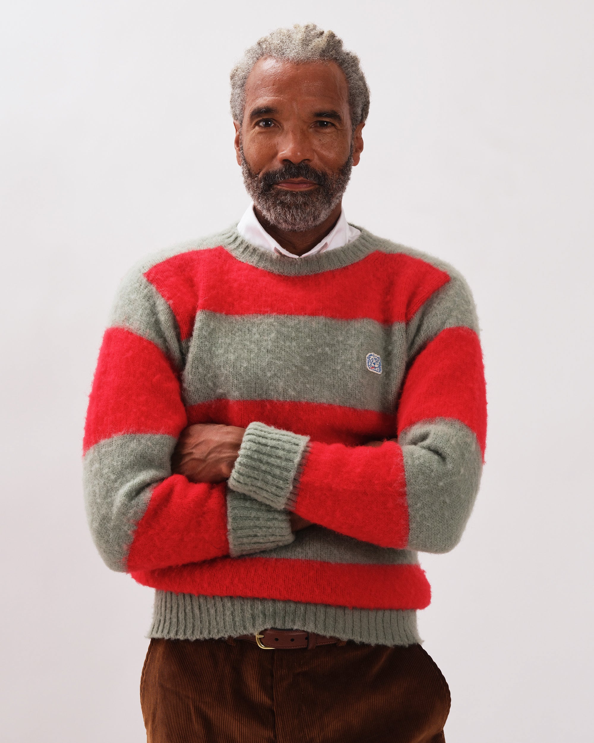 Made-in-Scotland Seafoam Green & Red Stripe Shaggy Dog Icon Sweater - Classic Fit