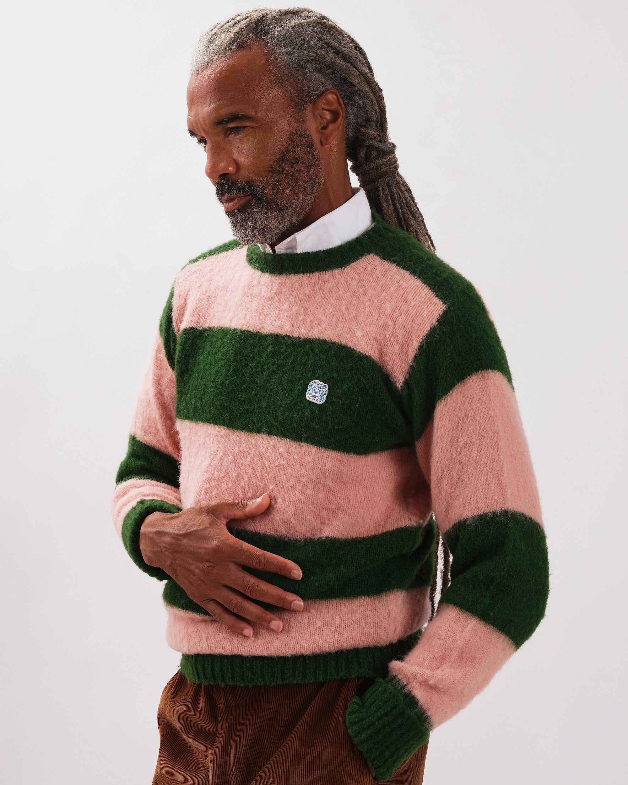 Made-in-Scotland Green & Pink Stripe Shaggy Dog Icon Sweater - Classic Fit