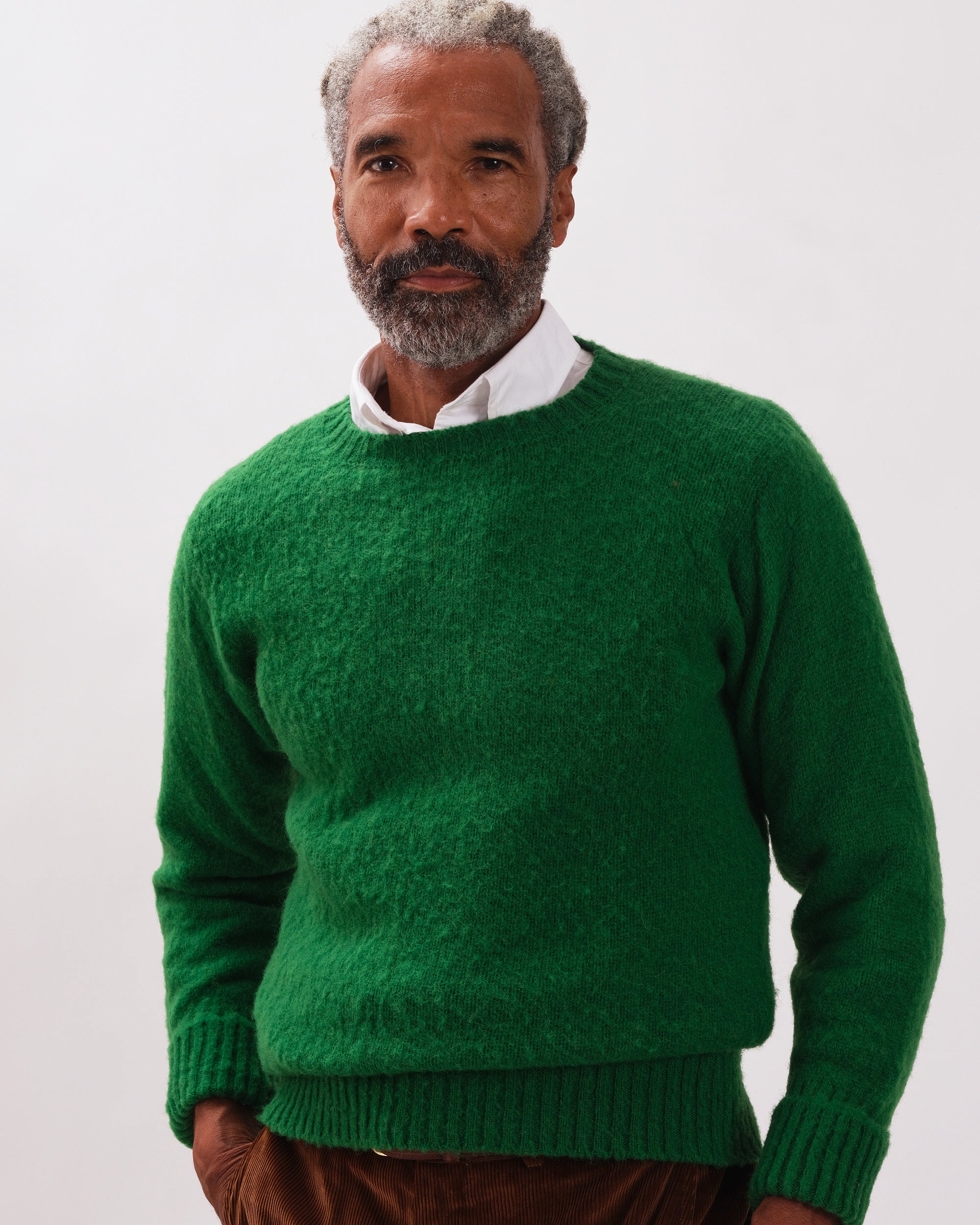 Made-in-Scotland Grass Green Shaggy Dog Sweater - Classic Fit