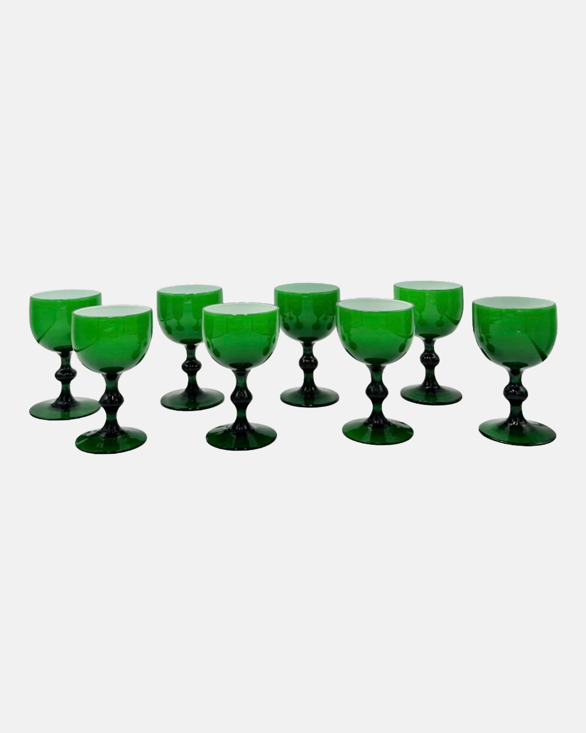 Vintage Set of 8 Carlo Moretti Italy Green Cordial Cocktail Glasses