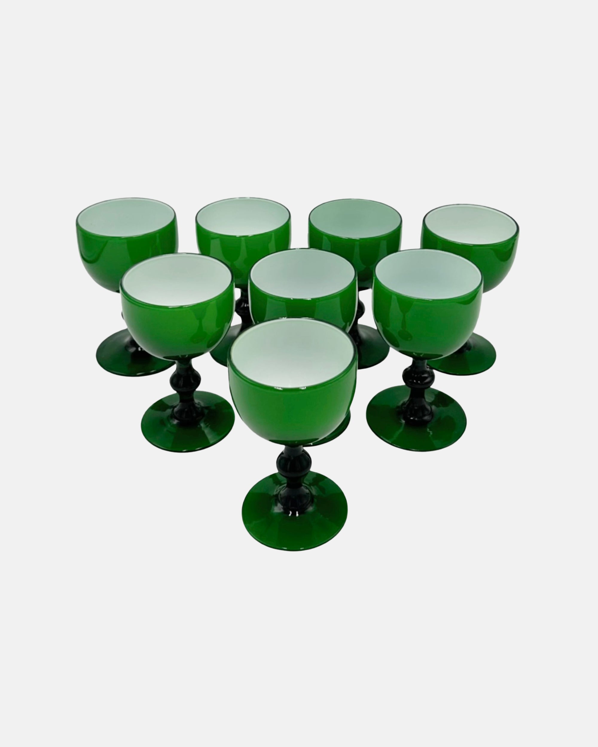 Vintage Set of 8 Carlo Moretti Italy Green Cordial Cocktail Glasses