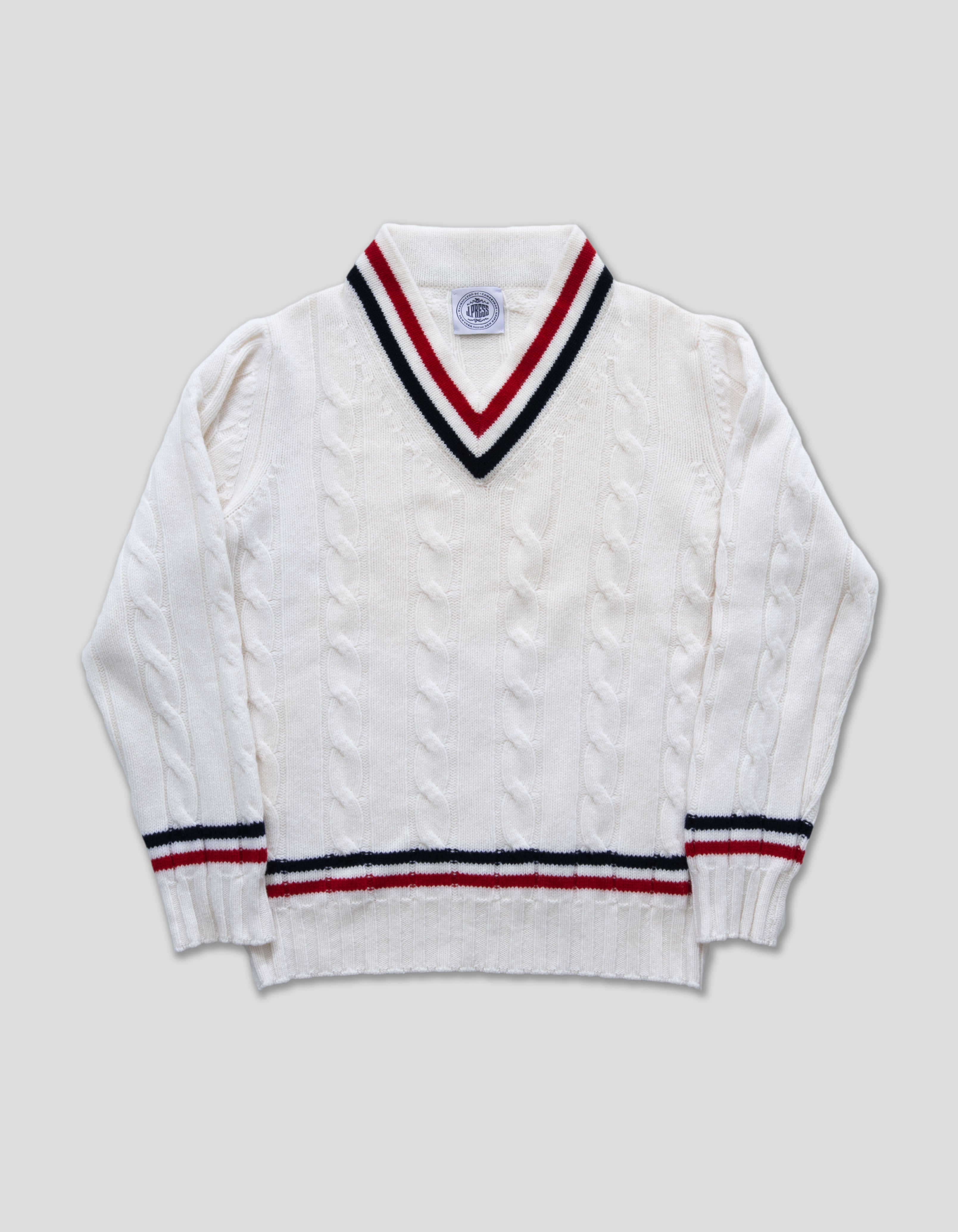 Men's Wool Tennis Sweater - White | Men's Sweaters - J. Press Sweater ...