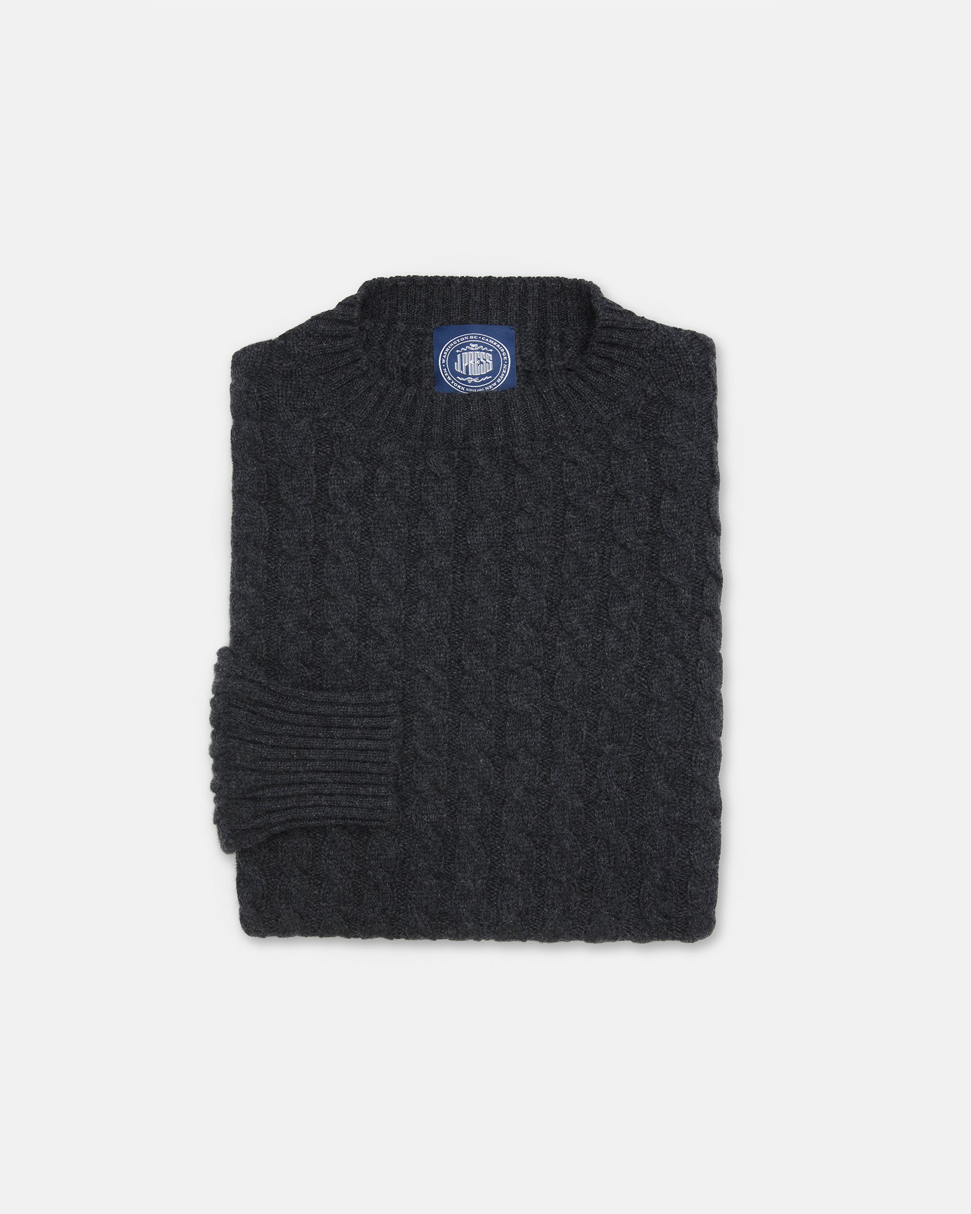 Made-in-Scotland Charcoal Cable Knit Cashmere Sweater