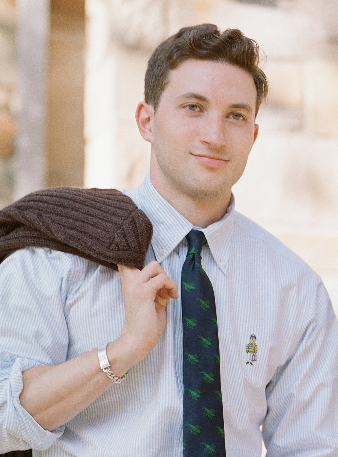 Made-in-USA "Ivy Guy" Blue Striped Oxford Cloth Sport Shirt - Classic Fit