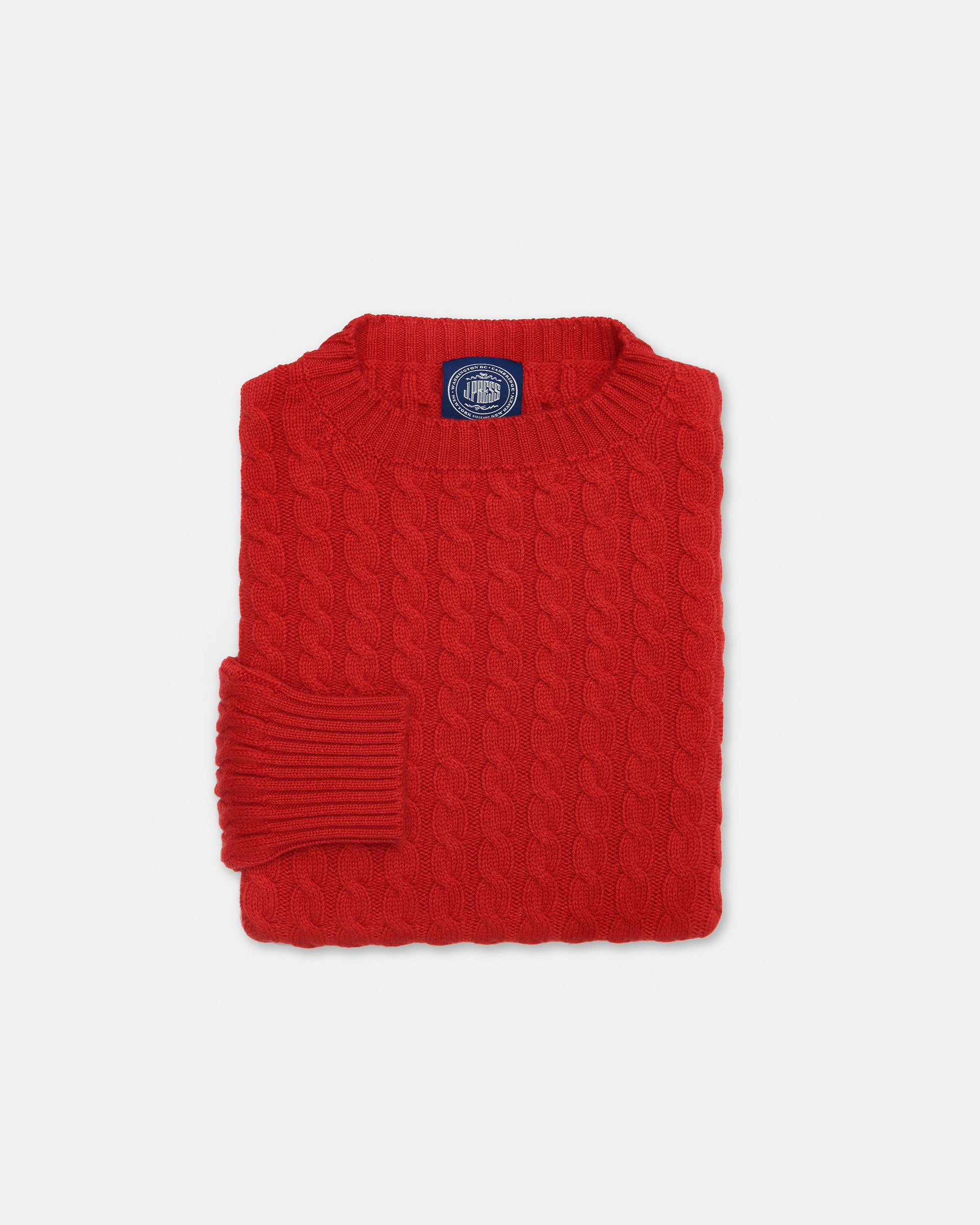 Made-in-Scotland Scarlet Cable Knit Cashmere Sweater