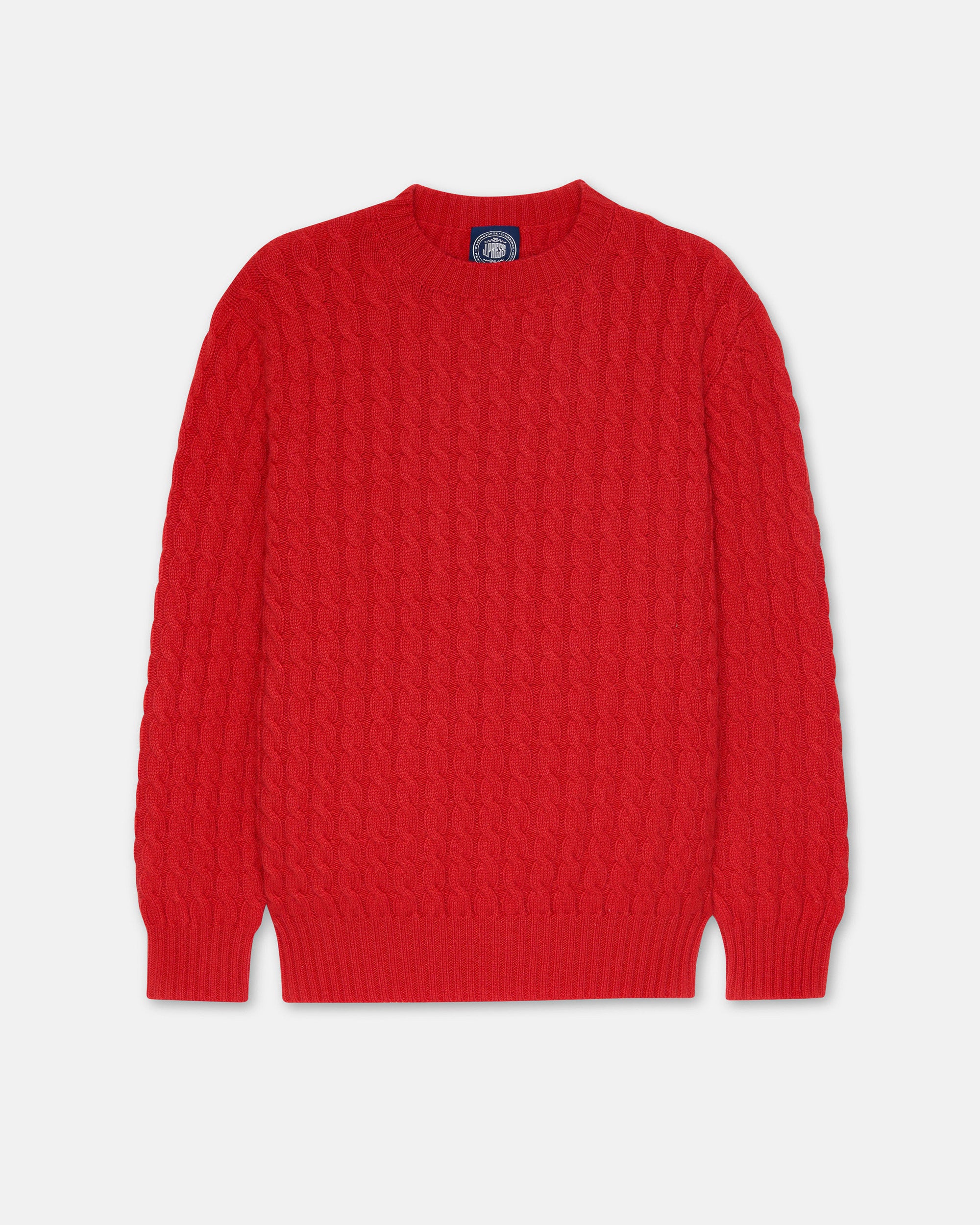 Made-in-Scotland Scarlet Cable Knit Cashmere Sweater
