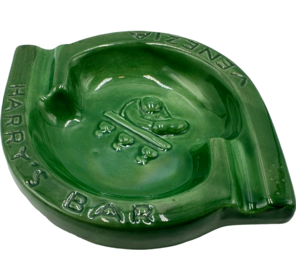 Vintage Harry's Bar Venezia Italy Green Ceramic Ashtray Catchall Dish