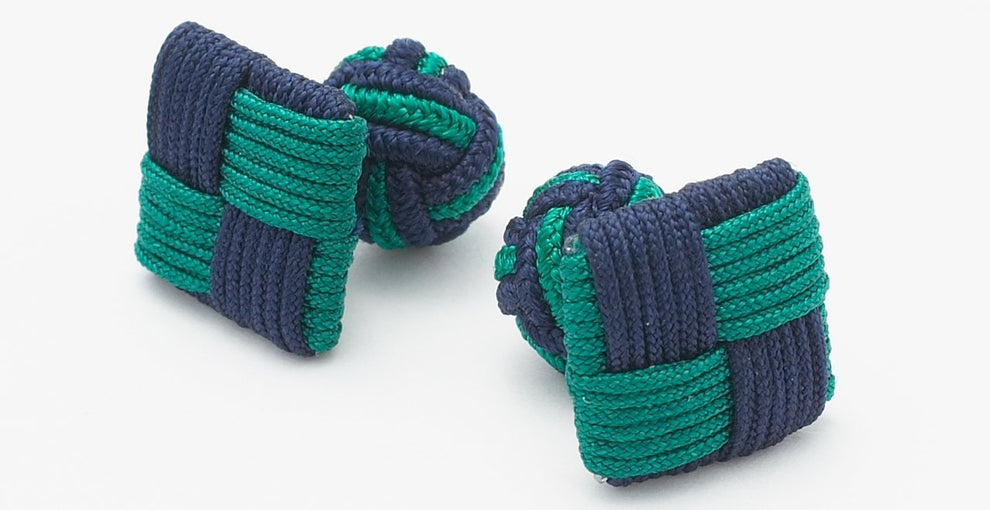 Silk Knots Square Navy Green