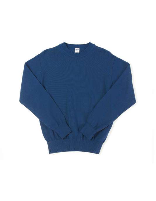 SOLID COTTON CREW NECK SWEATER - BLUE