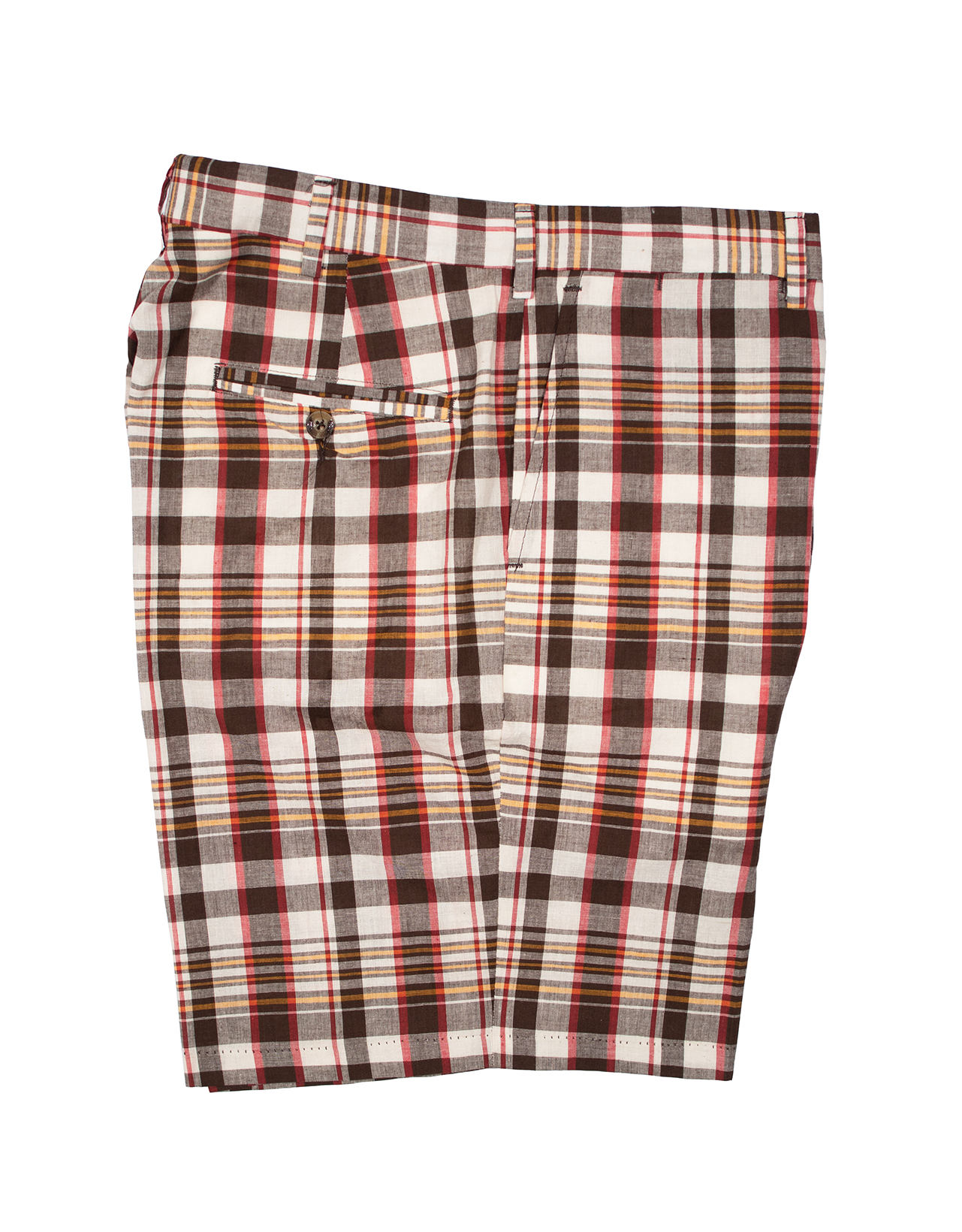 BROWN CREAM RED GOLD MADRAS SHORTS - CLASSIC FIT