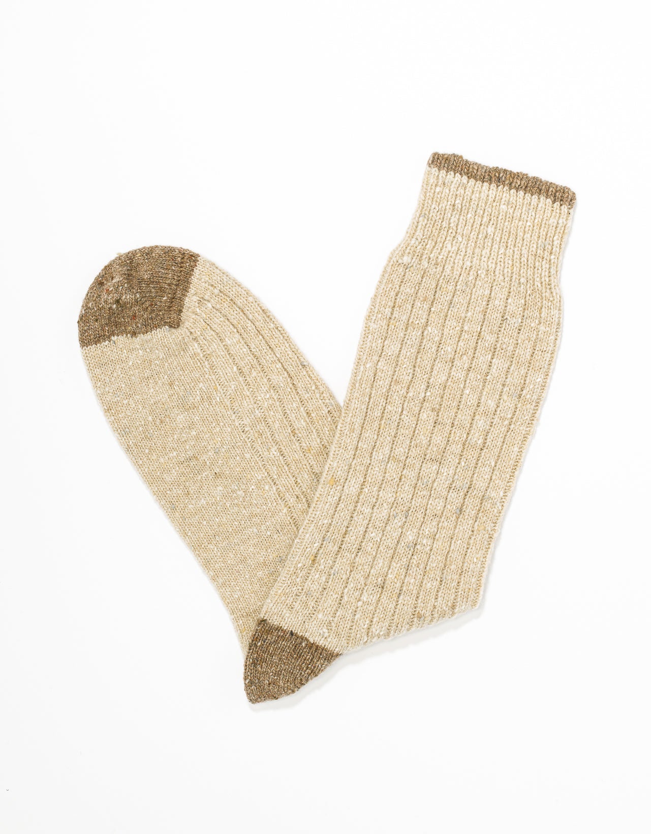 CONTRAST HEEL AND TOE DONEGAL SOCKS - NATURAL/BROWN