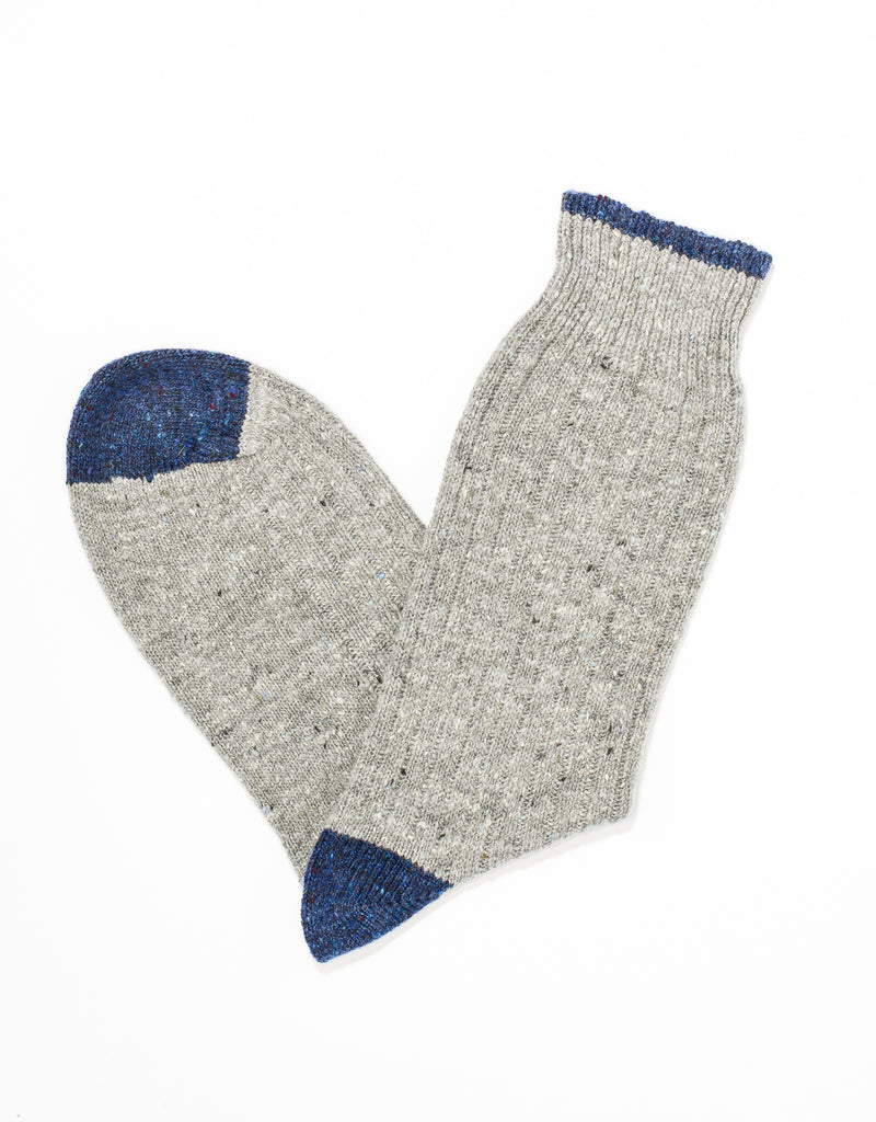 CONTRAST HEEL AND TOE DONEGAL SOCKS - GREY/BLUE