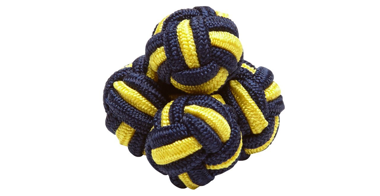 Silk Knots Round Navy Yellow