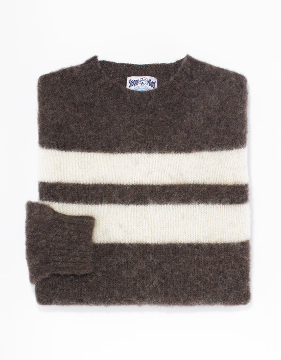 Shaggy Dog Sweater Brown University Stripe Trim Fit Men's Sweaters