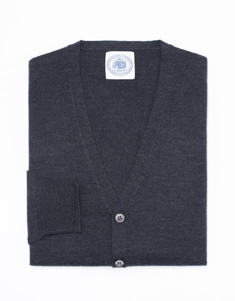 Men's Merino Wool V Neck Cardigan - Charcoal | Men's Sweaters - J. Press