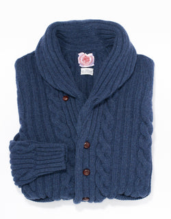 BLUE LAMBSWOOL CABLE CARDIGAN