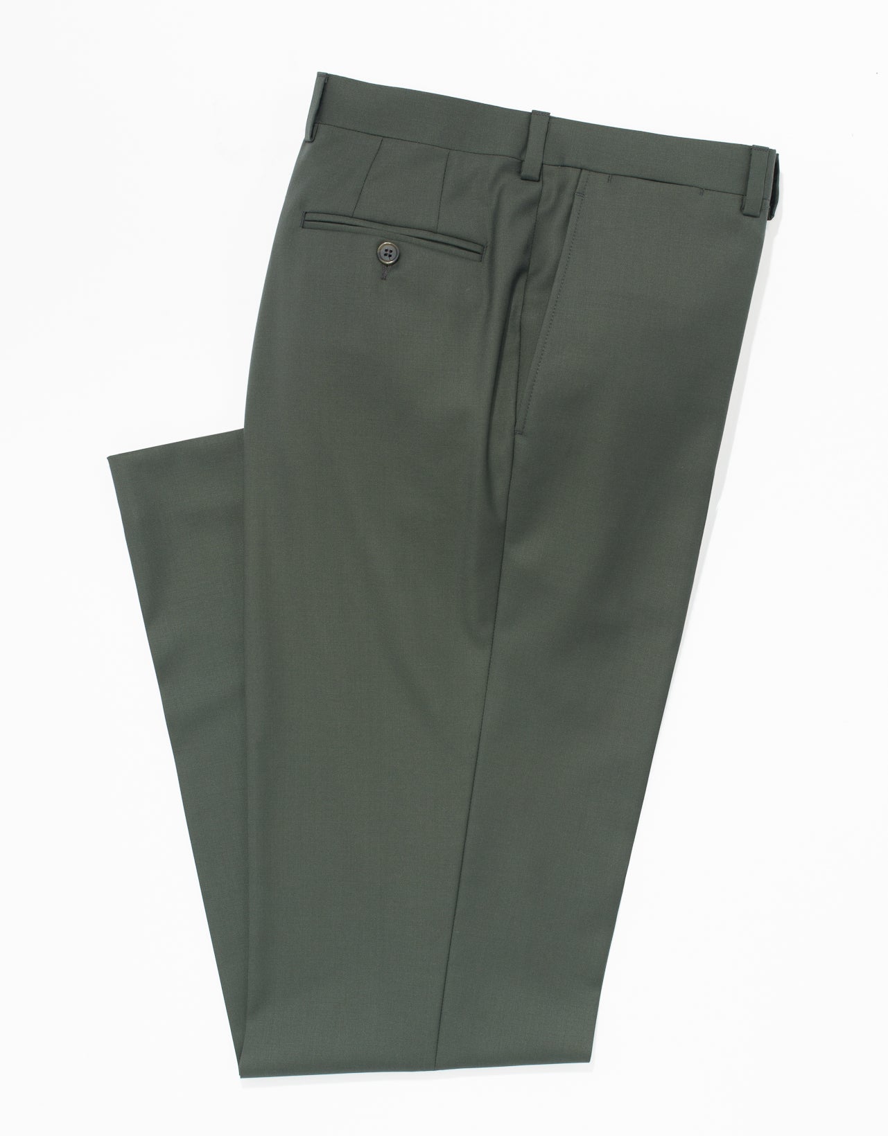 OLIVE WOOL TWILL TROUSERS - CLASSIC FIT