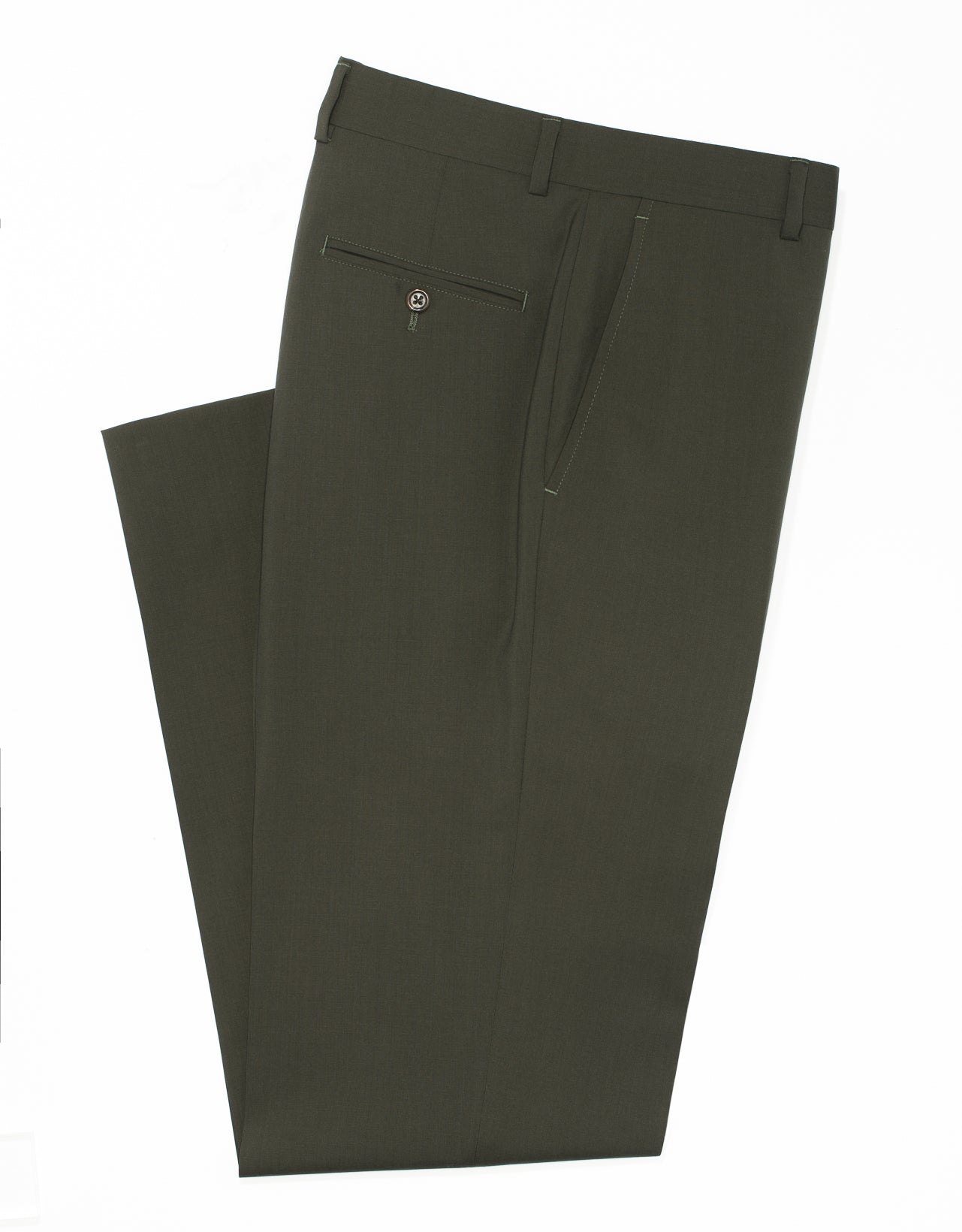 J. PRESS OLIVE WOOL TROPICAL TROUSERS - CLASSIC FIT