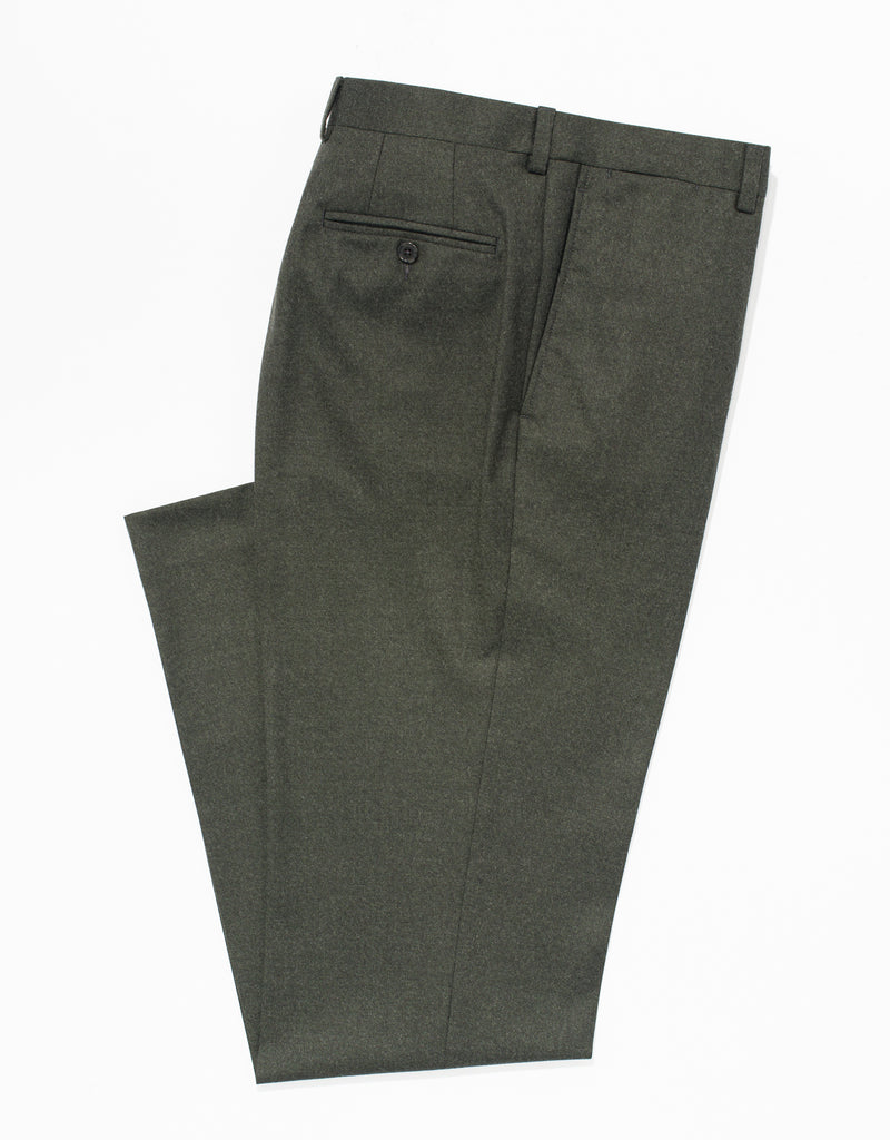 OLIVE WOOL FLANNEL TROUSERS