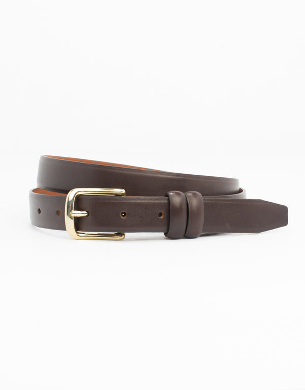 BROWN WITH GOLD ITALIAN LEATHER BELT - 1"