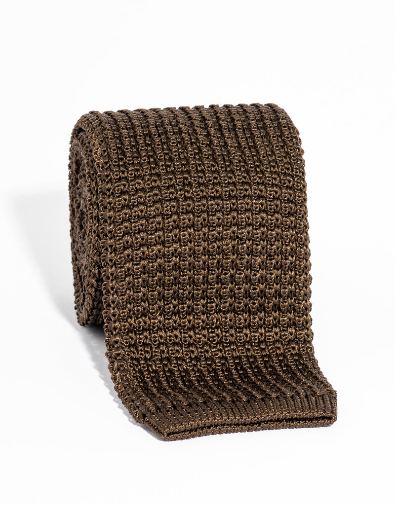 SOLID KNIT TIE - BROWN
